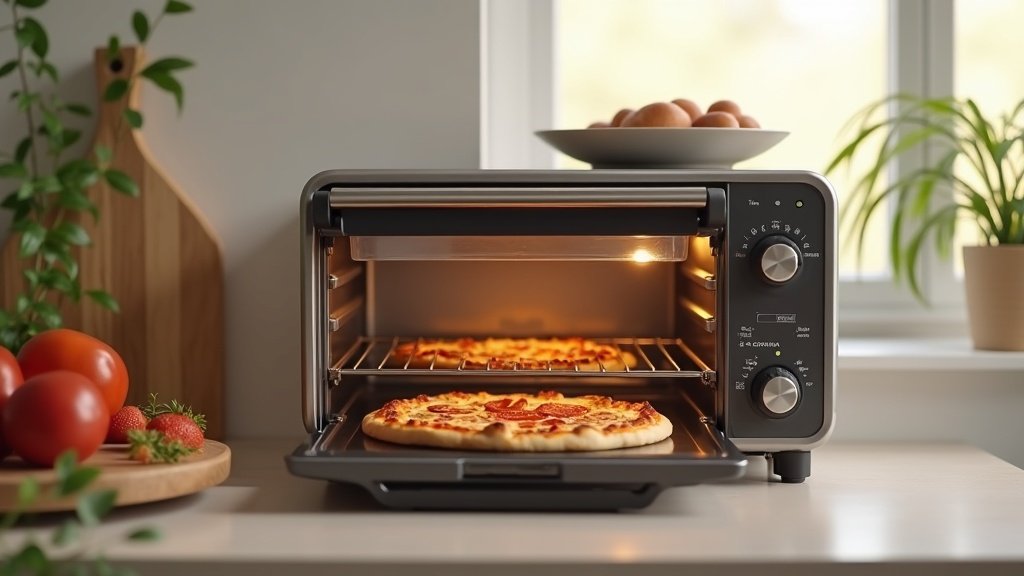 toaster oven with air fry function cooking pizza