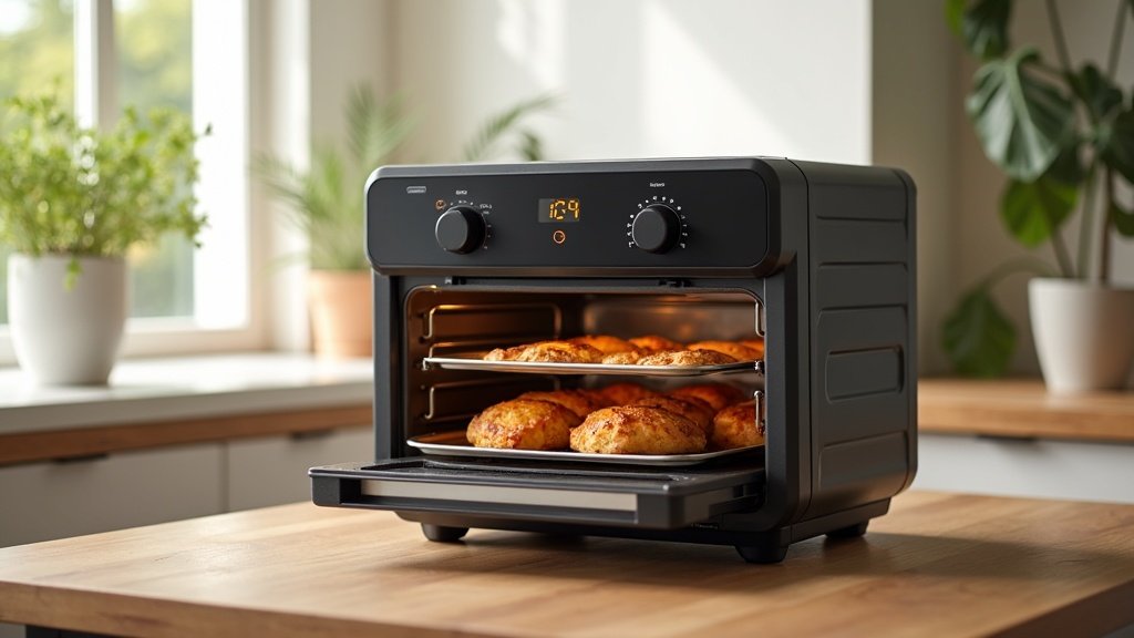 compact air fryer oven with multiple cooking racks