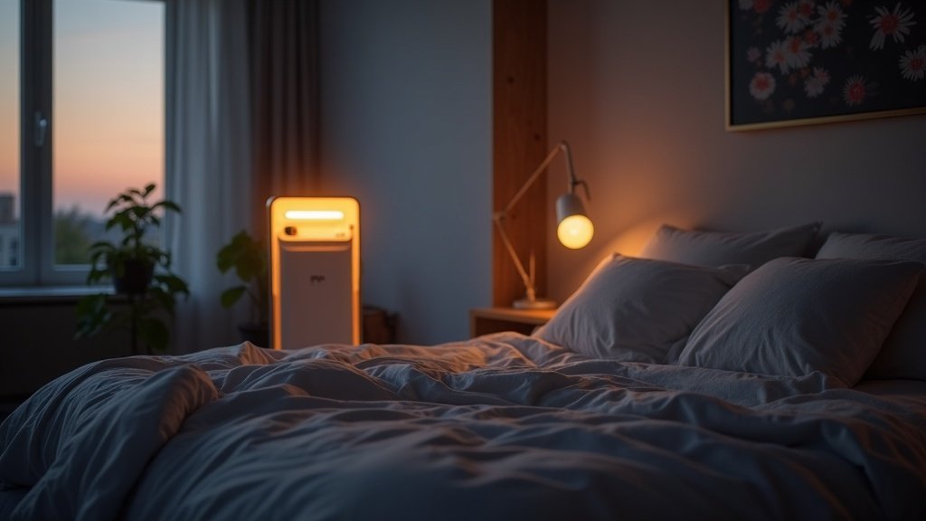 bedroom air purifier with dim display at night