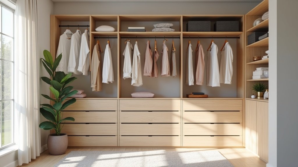 closet organizer system with drawers and shelves