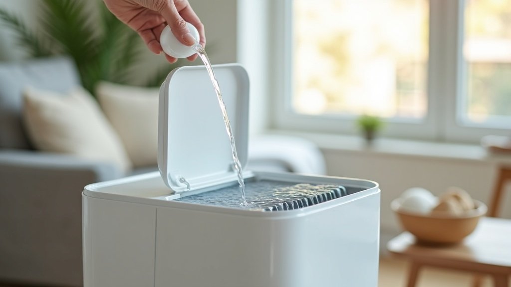 Close-up of dehumidifier water tank being emptied