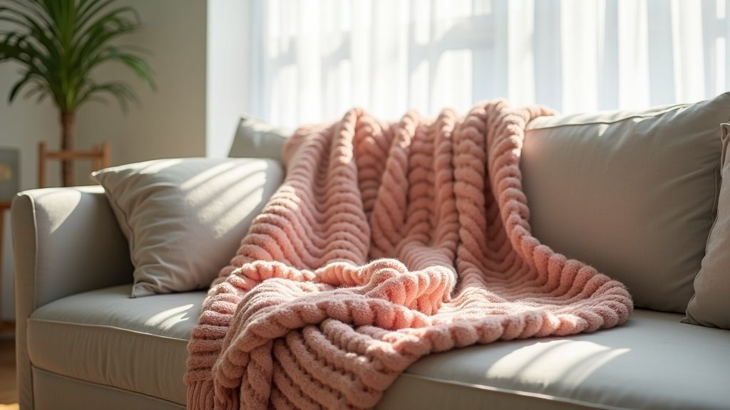 heated throw blanket draped over sofa