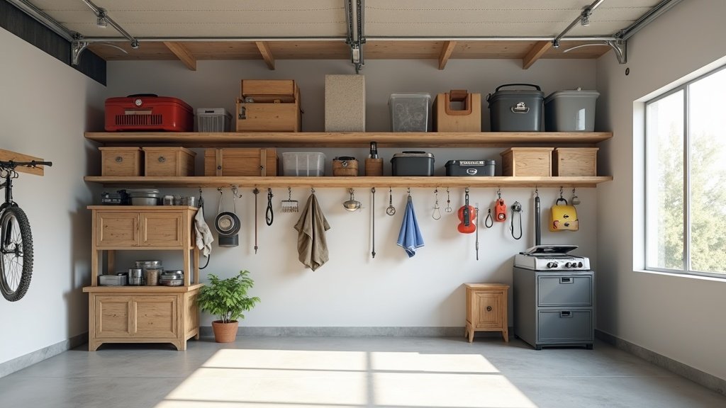 overhead garage storage rack for seasonal items