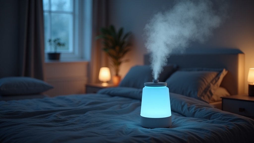 cool mist humidifier running in bedroom at night