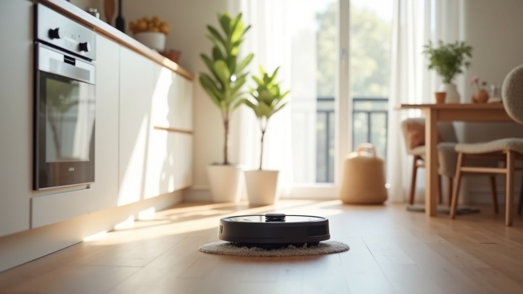 2-in-1 robot vacuum mopping kitchen floor