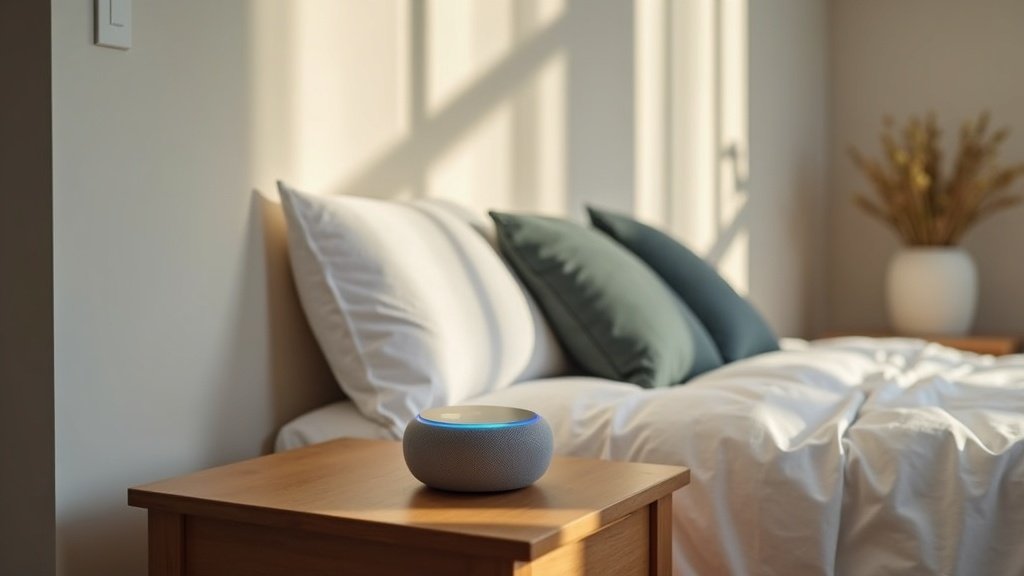 Google Nest Hub on a bedside table showing sleep tracking data