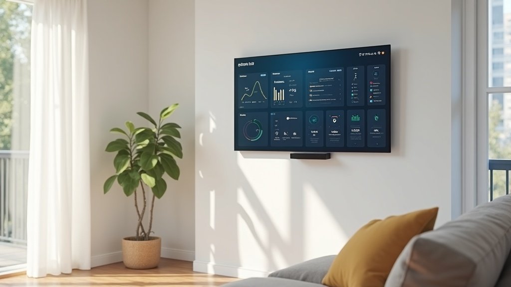 Amazon Echo Hub wall-mounted display showing smart home dashboard controls