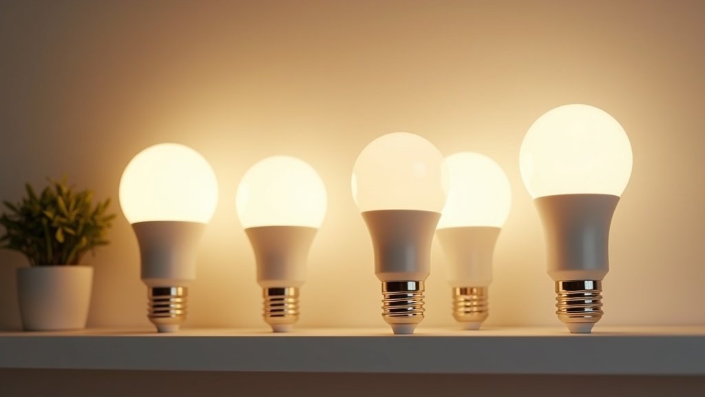 Various smart light bulbs displayed on a shelf