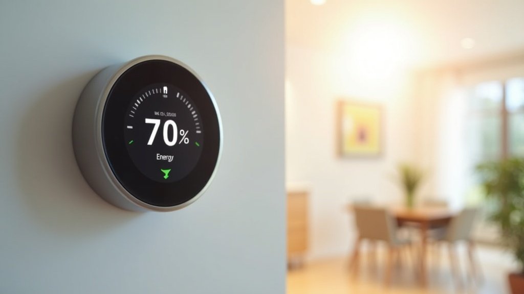 WiFi thermostat showing energy savings on display