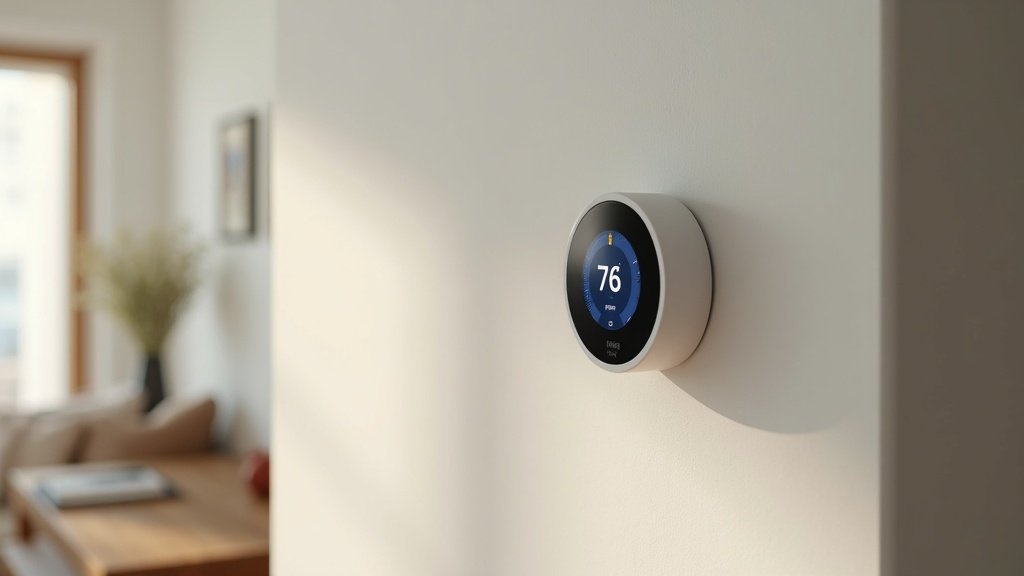 Wi-Fi smart thermostat mounted on a wall in a modern home