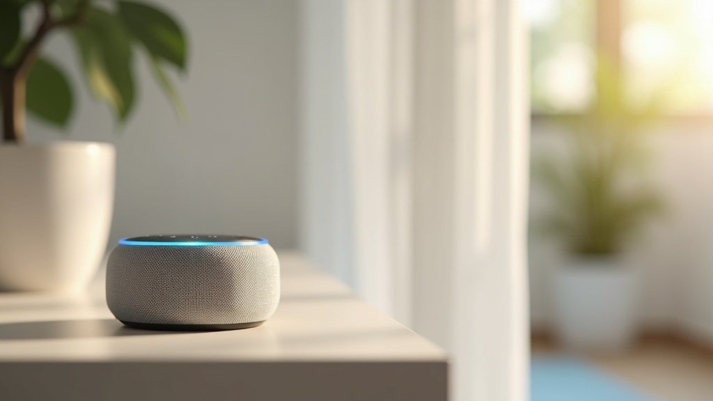 Amazon Echo Dot smart speaker on shelf