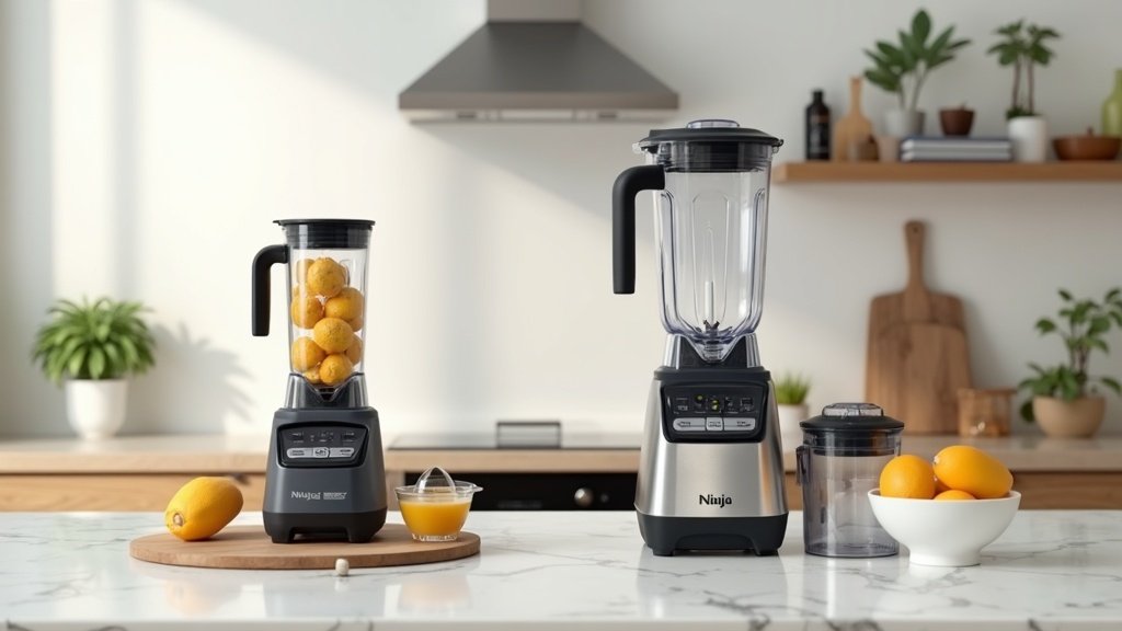 Ninja Creami and Ninja Blender side by side comparison on kitchen counter