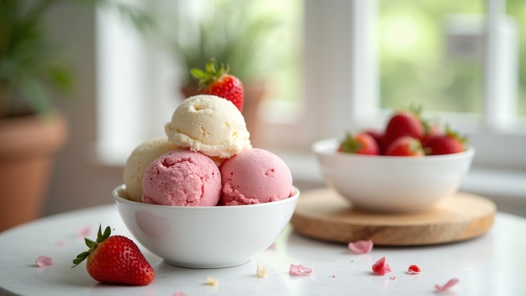 Homemade ice cream and frozen treats in bowls