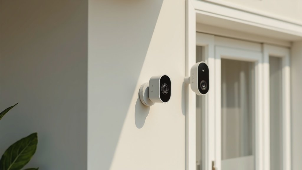 Ring and Blink security cameras mounted on a house exterior