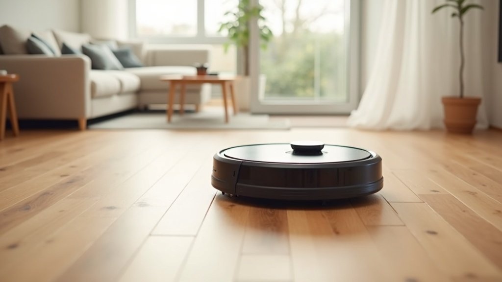 Roborock S8 robot vacuum on hardwood floor