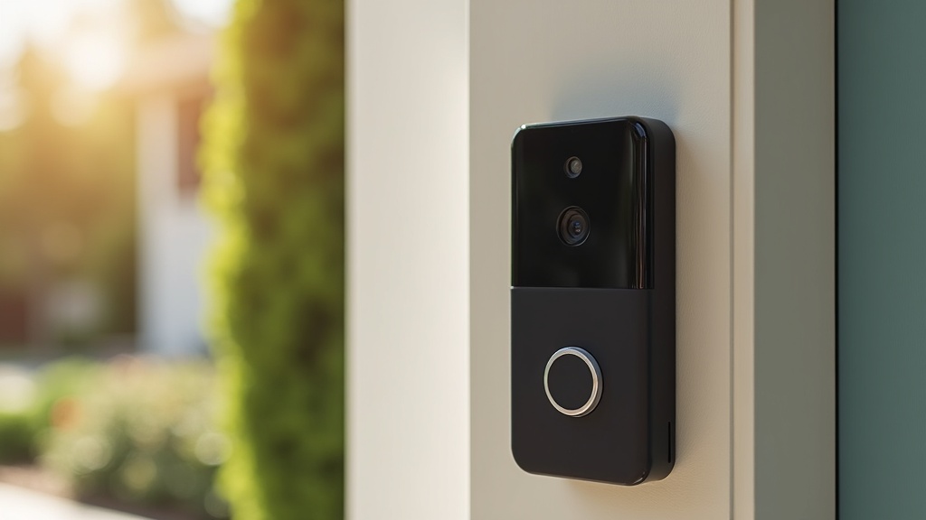 Smart video doorbell mounted beside a front door
