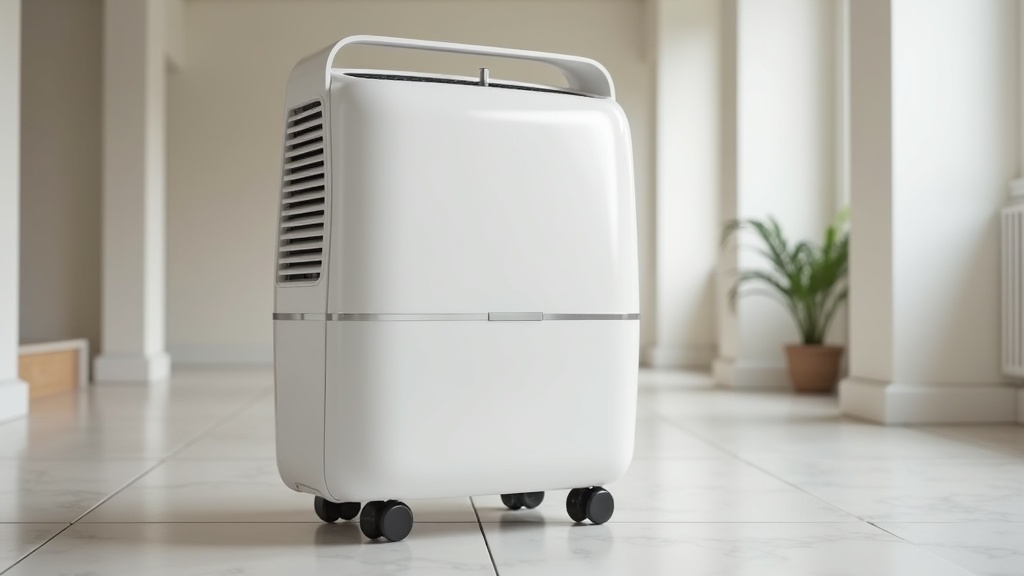Portable dehumidifier running in a basement room