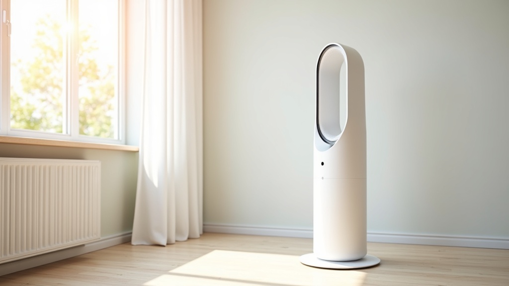 Bladeless tower fan in a bright modern living room