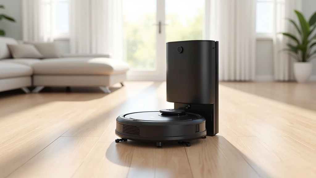 Dreame X50 Ultra robot vacuum with tall auto-empty dock on light hardwood floor