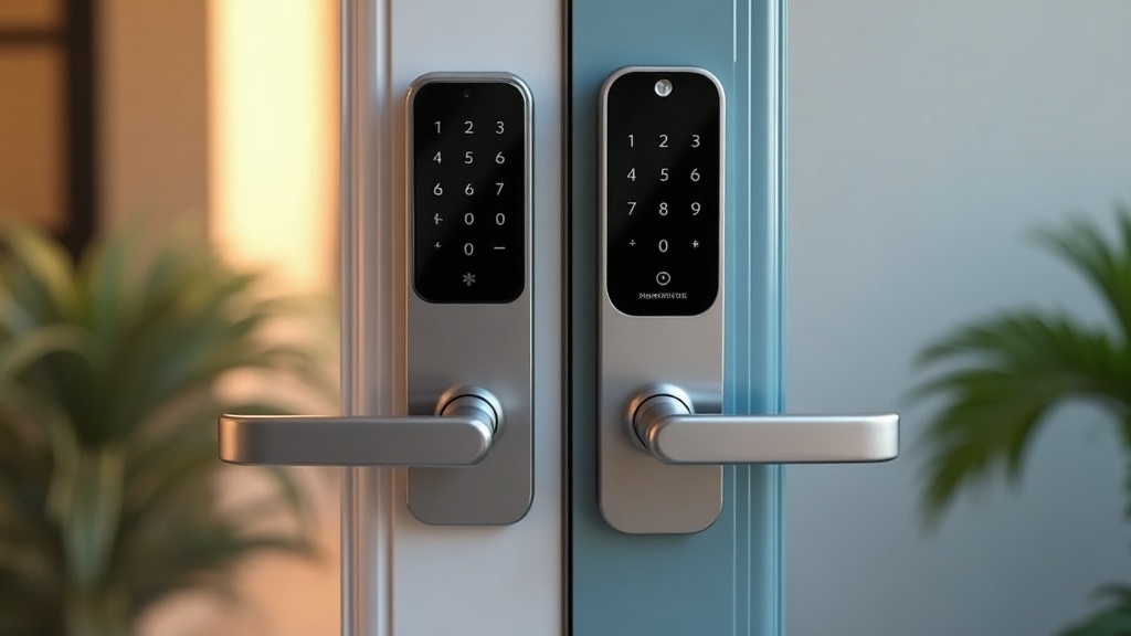 Two smart door locks with keypads side by side