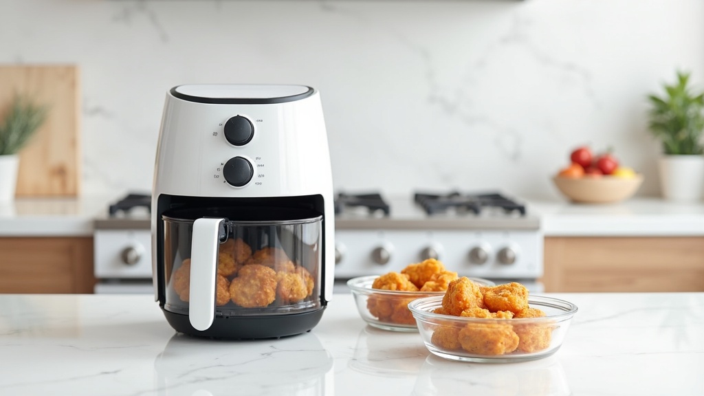 Countertop air fryer with two clear glass cooking containers