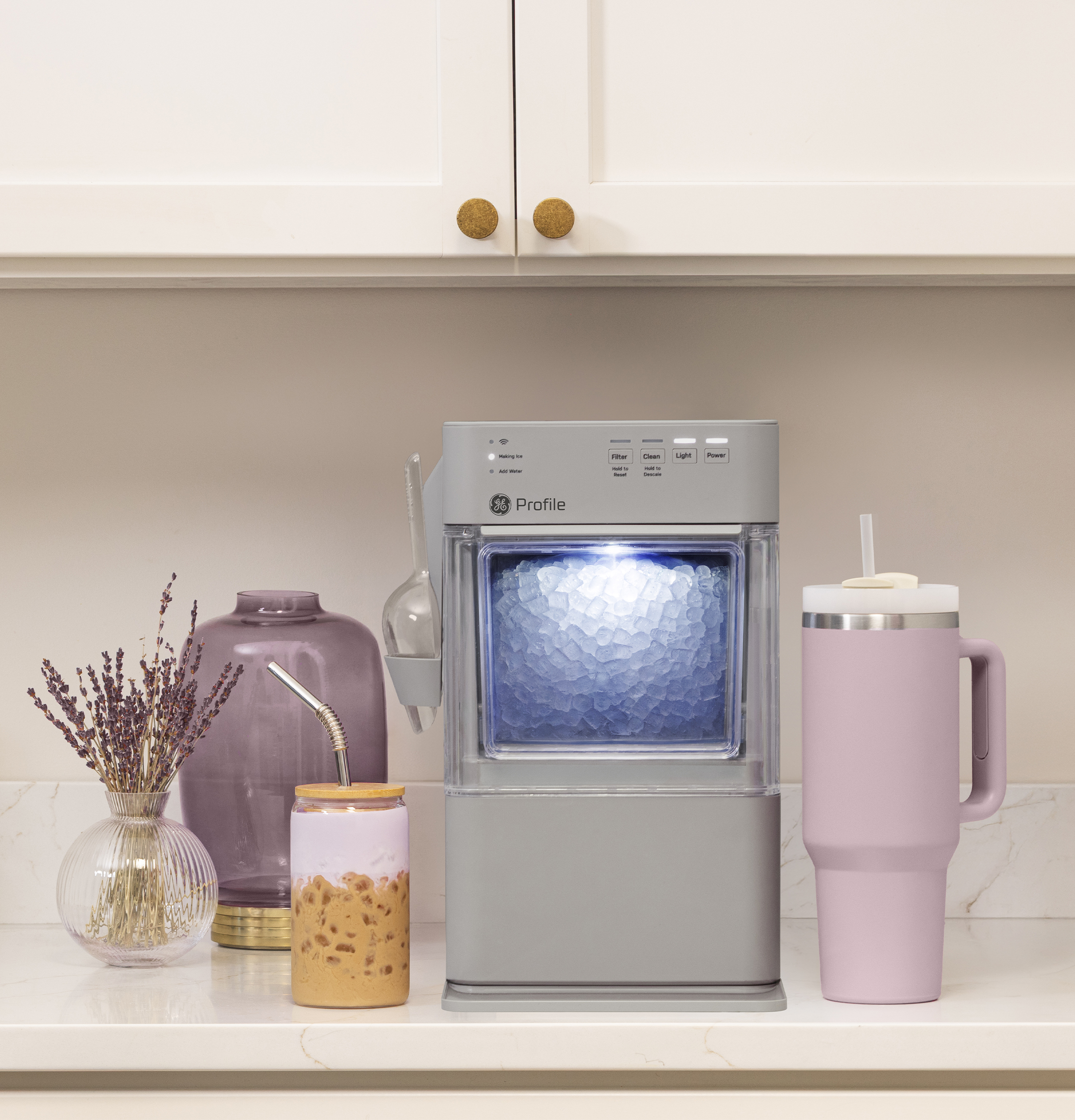 GE Profile Opal Mini in Stone Grey, one of four countertop nugget ice makers compared